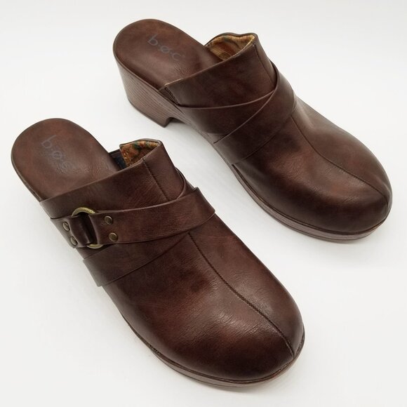 B.O.C. Women's 10M Comfort Slip On Clog Platform Shoes Brown Equestrian Cushion - Picture 15 of 16